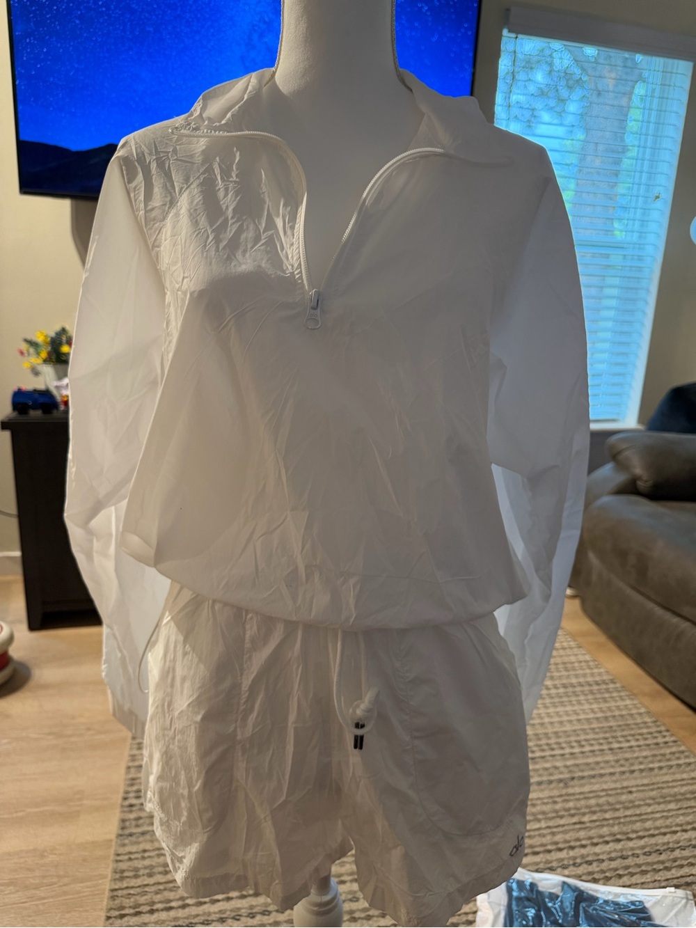 Women’s White Swim Cover-Up Set with Pullover Hood and Shorts